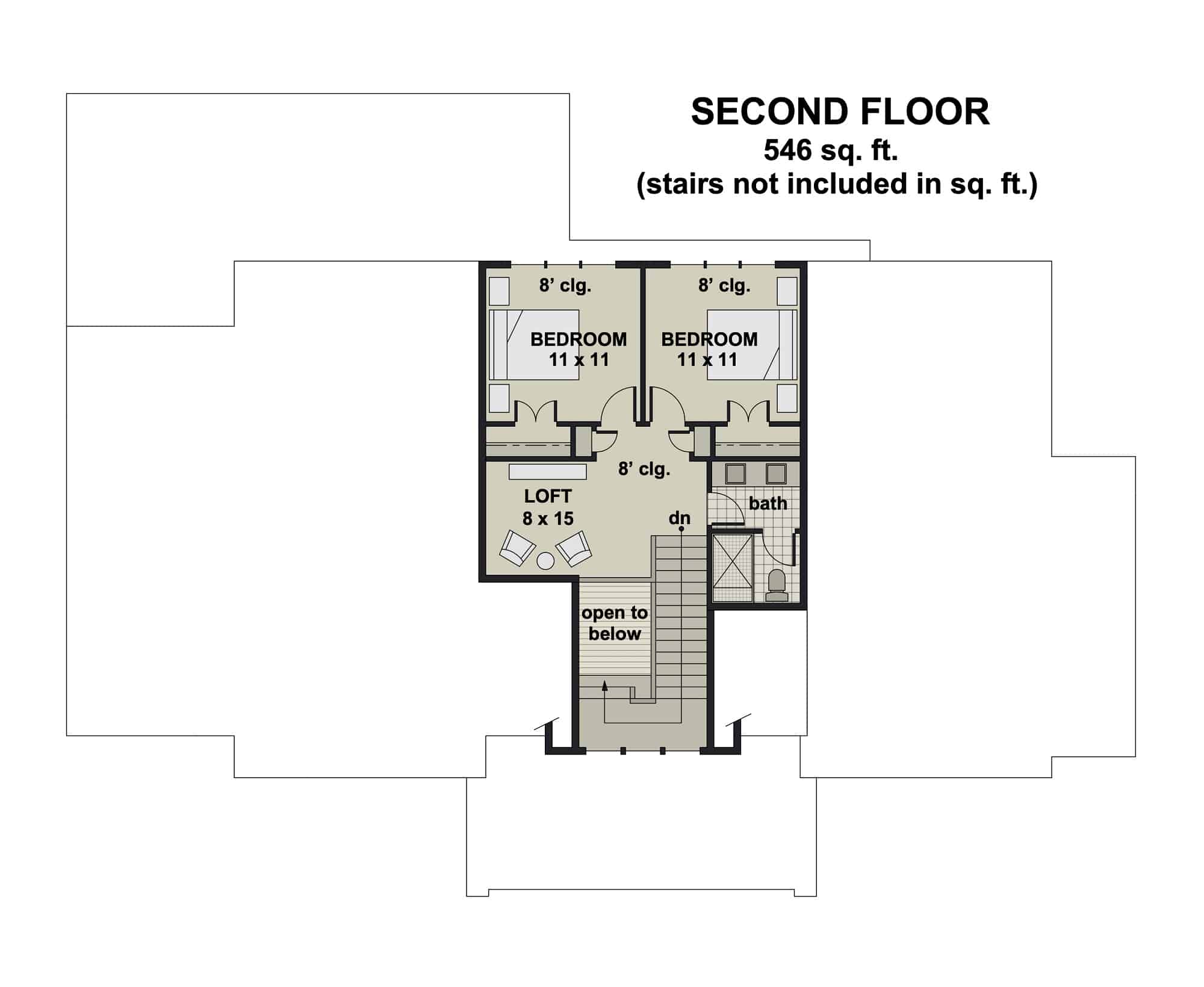 Upper Level of Contemporary Plan #165-1172