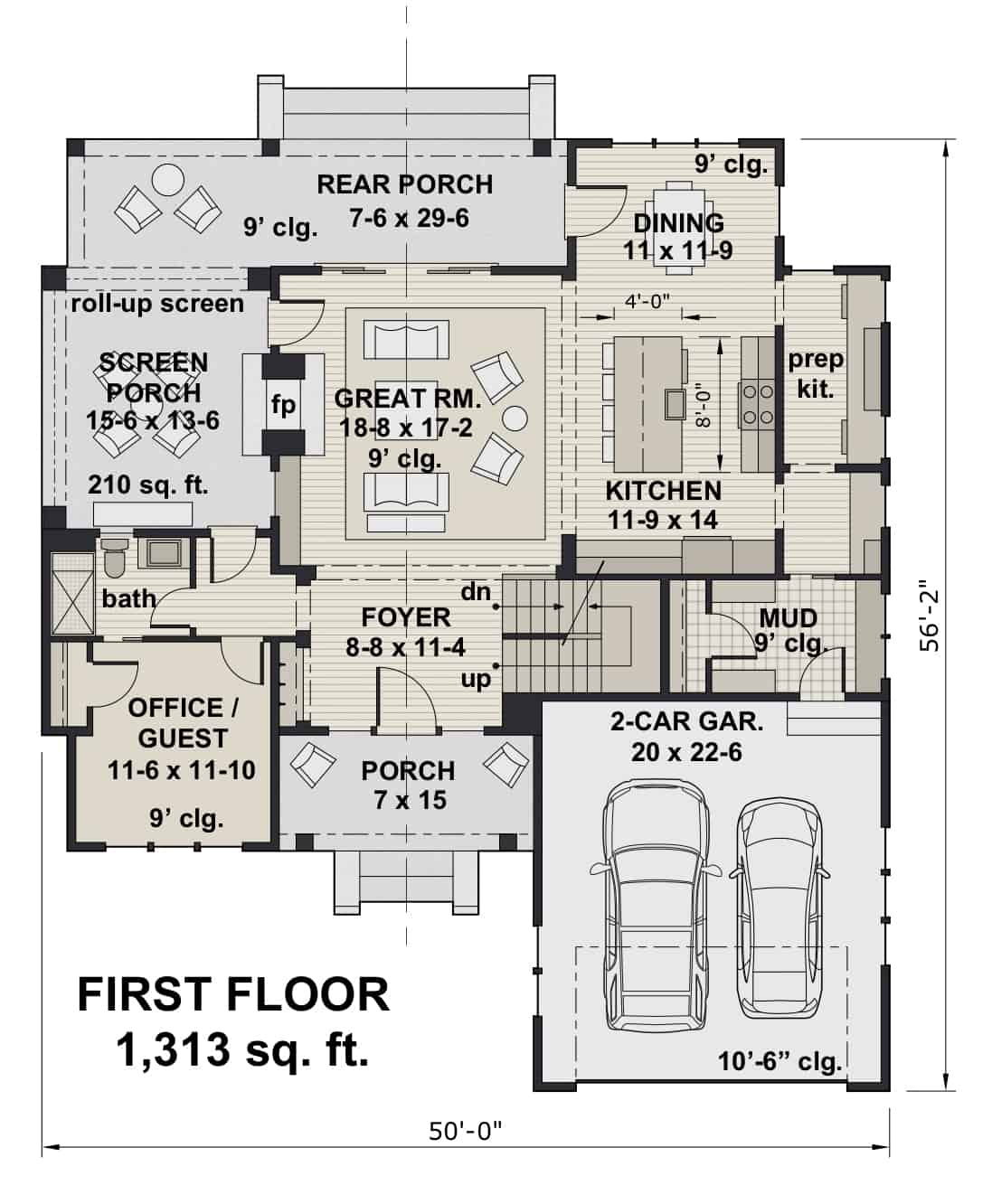 Main Level of Contemporary Plan #165-1173