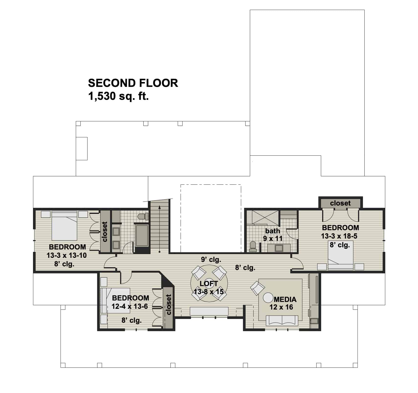 Upper Level of Farmhouse Plan #165-1175