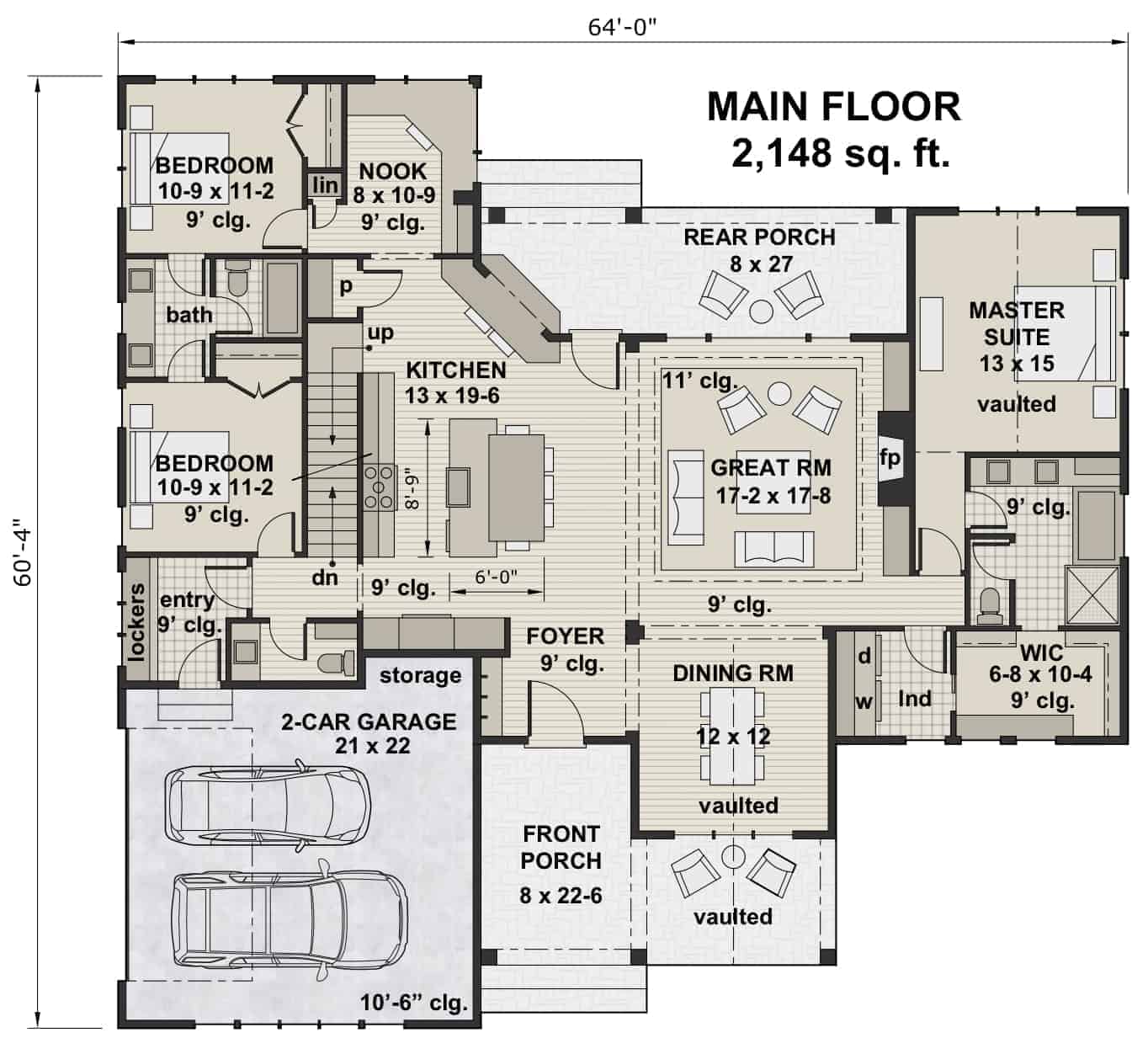 Main Level of Ranch Plan #165-1176