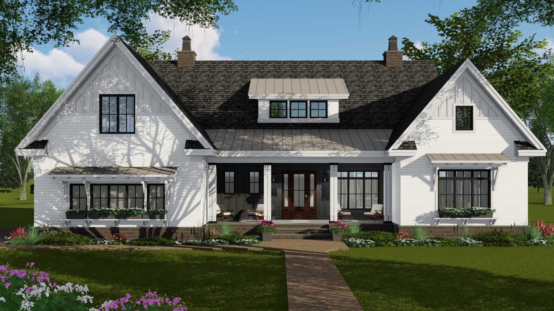 Front elevation of Contemporary home (ThePlanCollection: House Plan #165-1177)