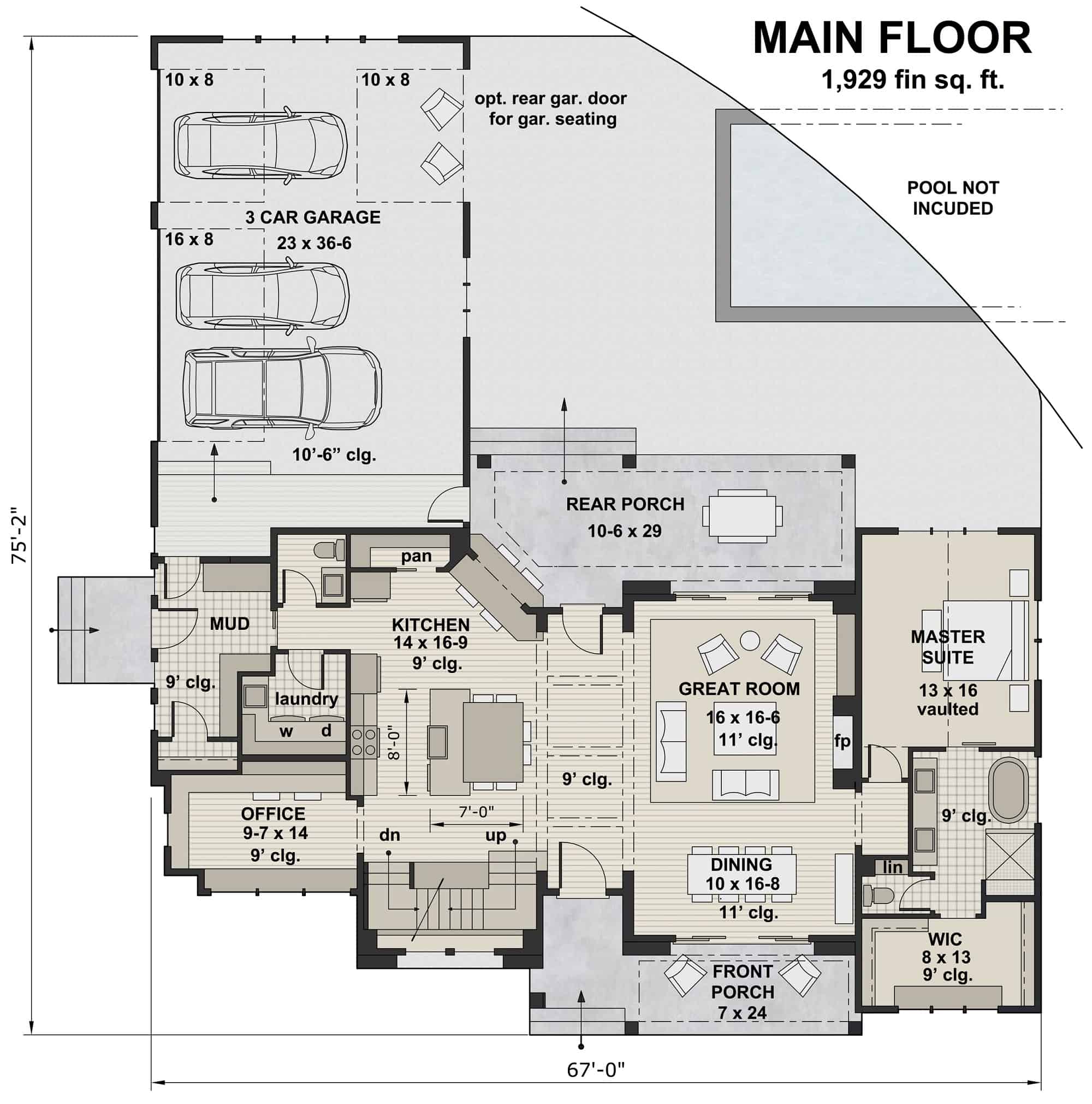 Main Level of Contemporary Plan #165-1178