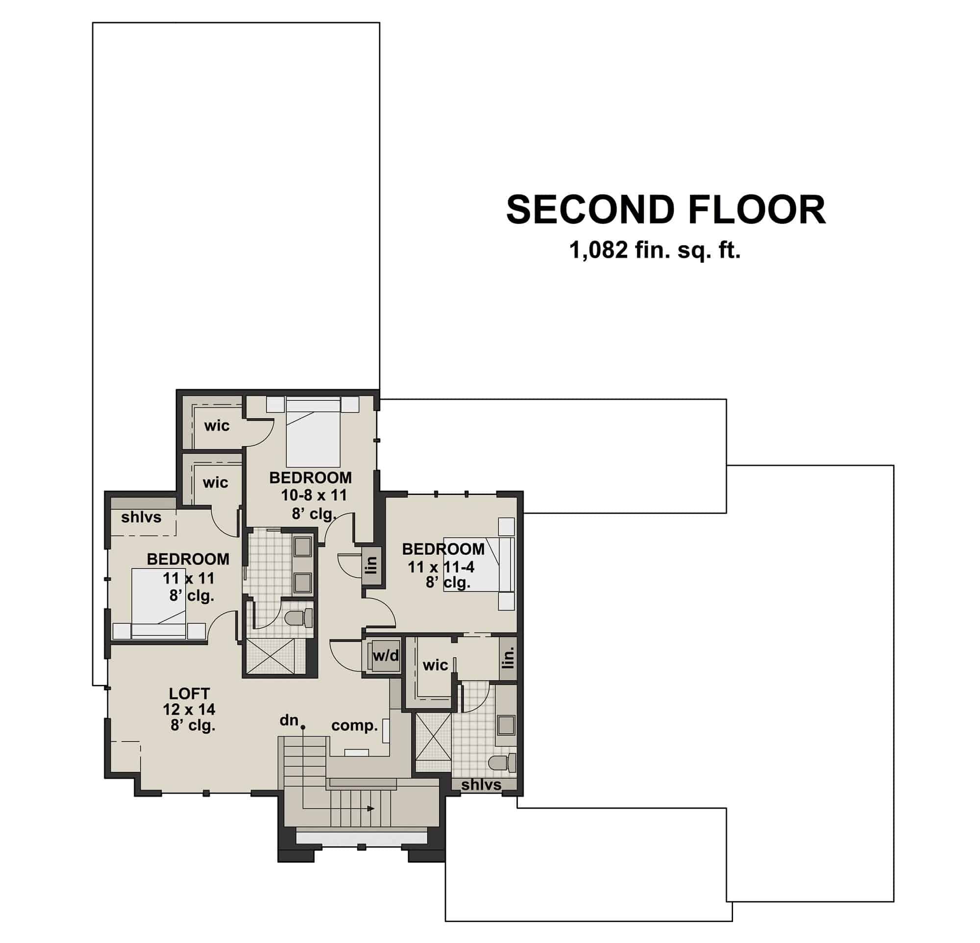 Upper Level of Contemporary Plan #165-1178