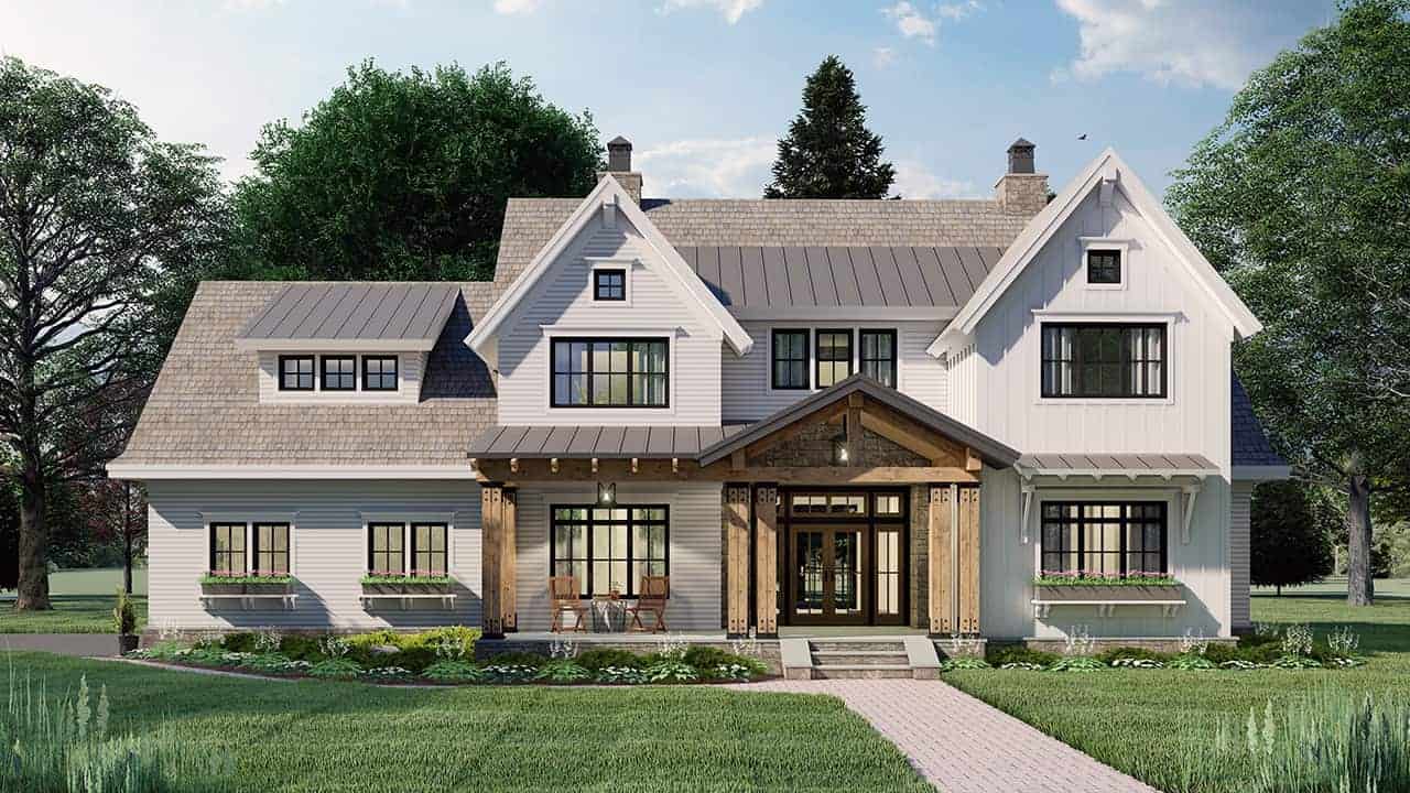 Front elevation of Farmhouse home (ThePlanCollection: House Plan #165-1179)