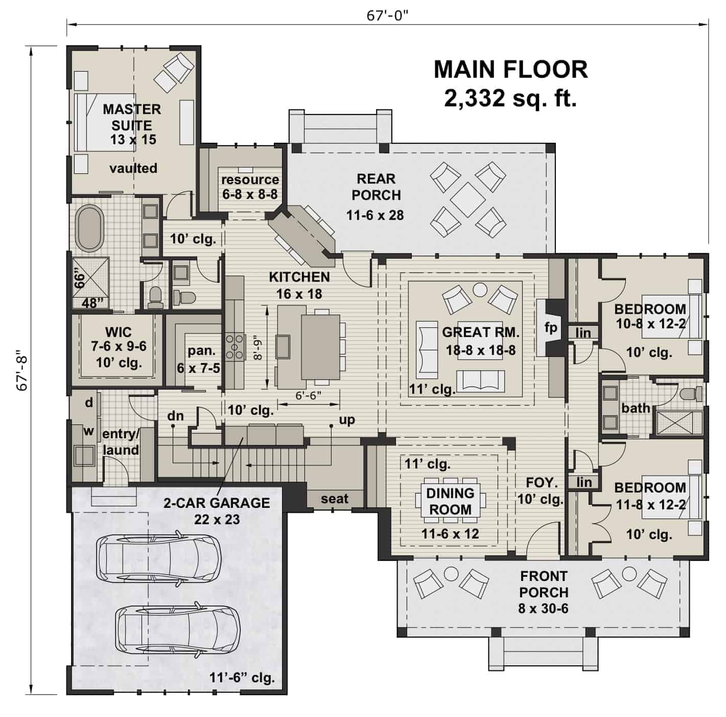 Main Level of Ranch Plan #165-1180