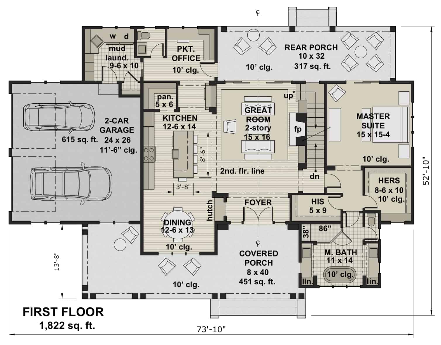 Main Level of Farmhouse Plan #165-1182