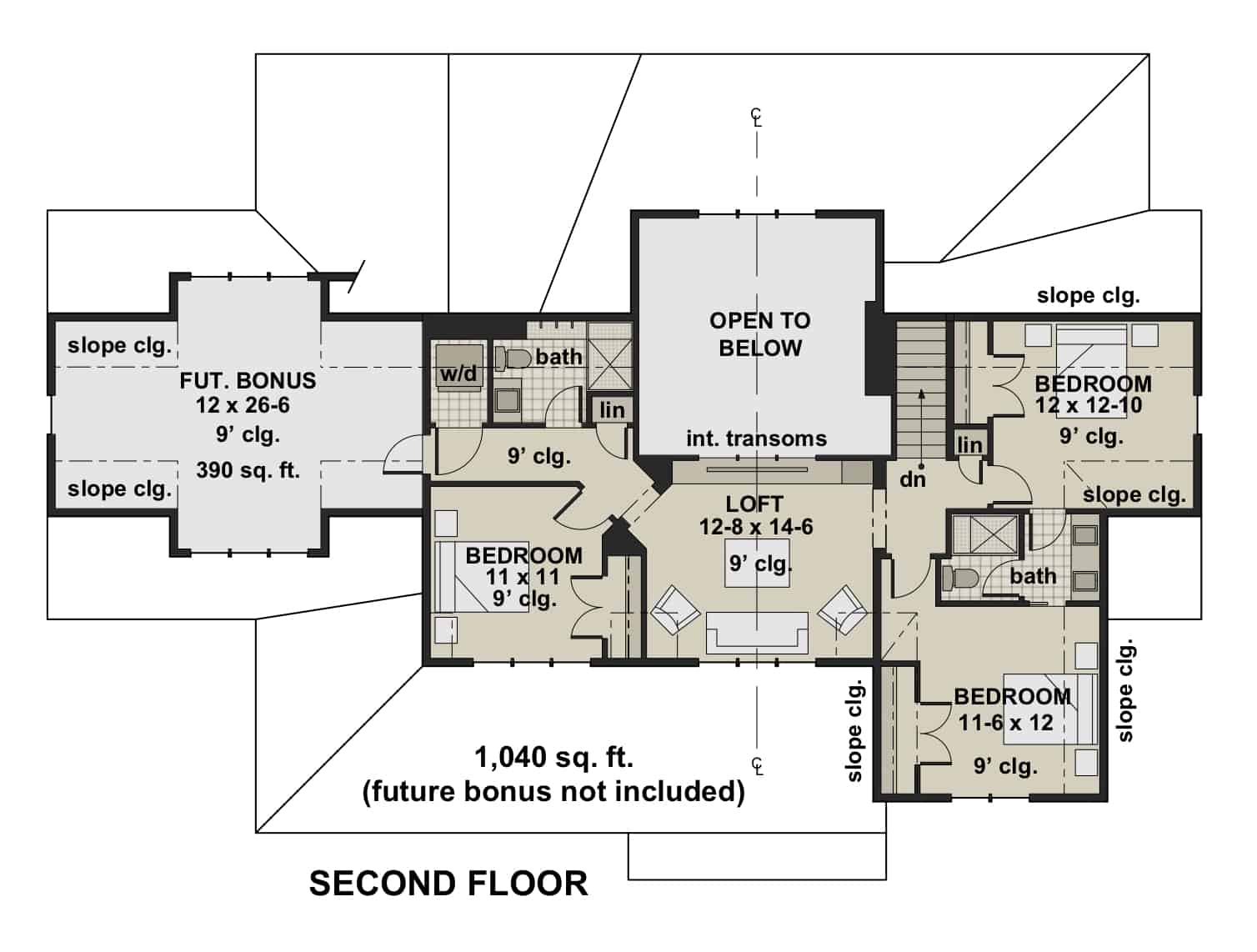 Upper Level of Farmhouse Plan #165-1182