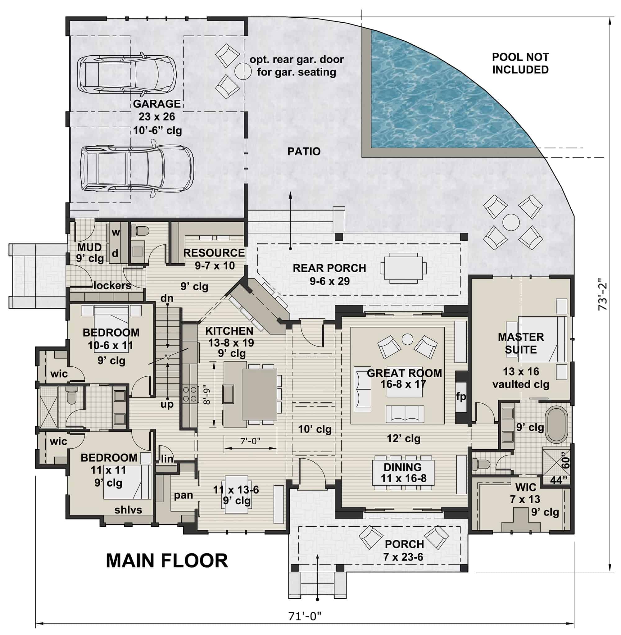 Main Level of Ranch Plan #165-1183