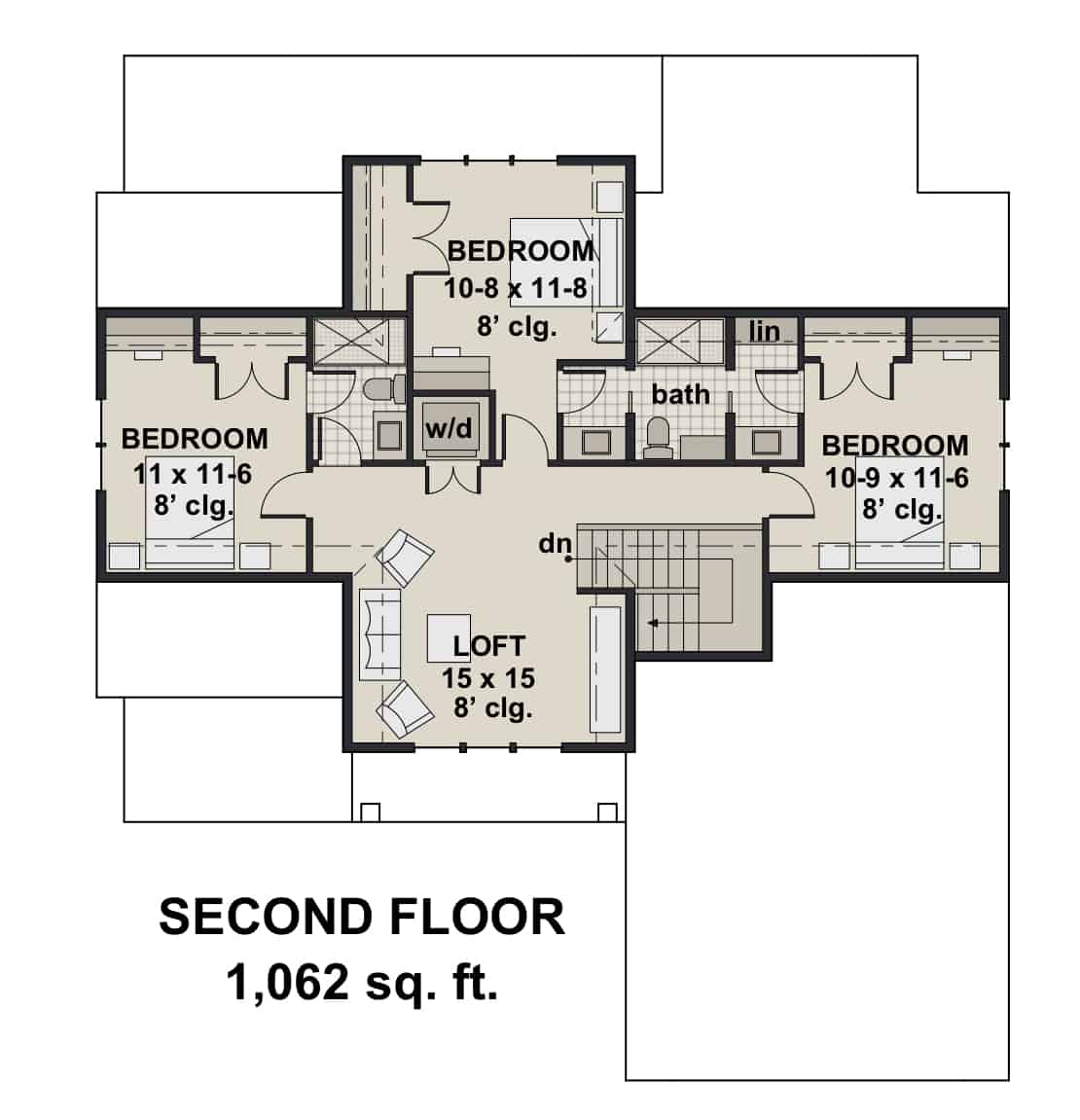 Upper Level of Farmhouse Plan #165-1184