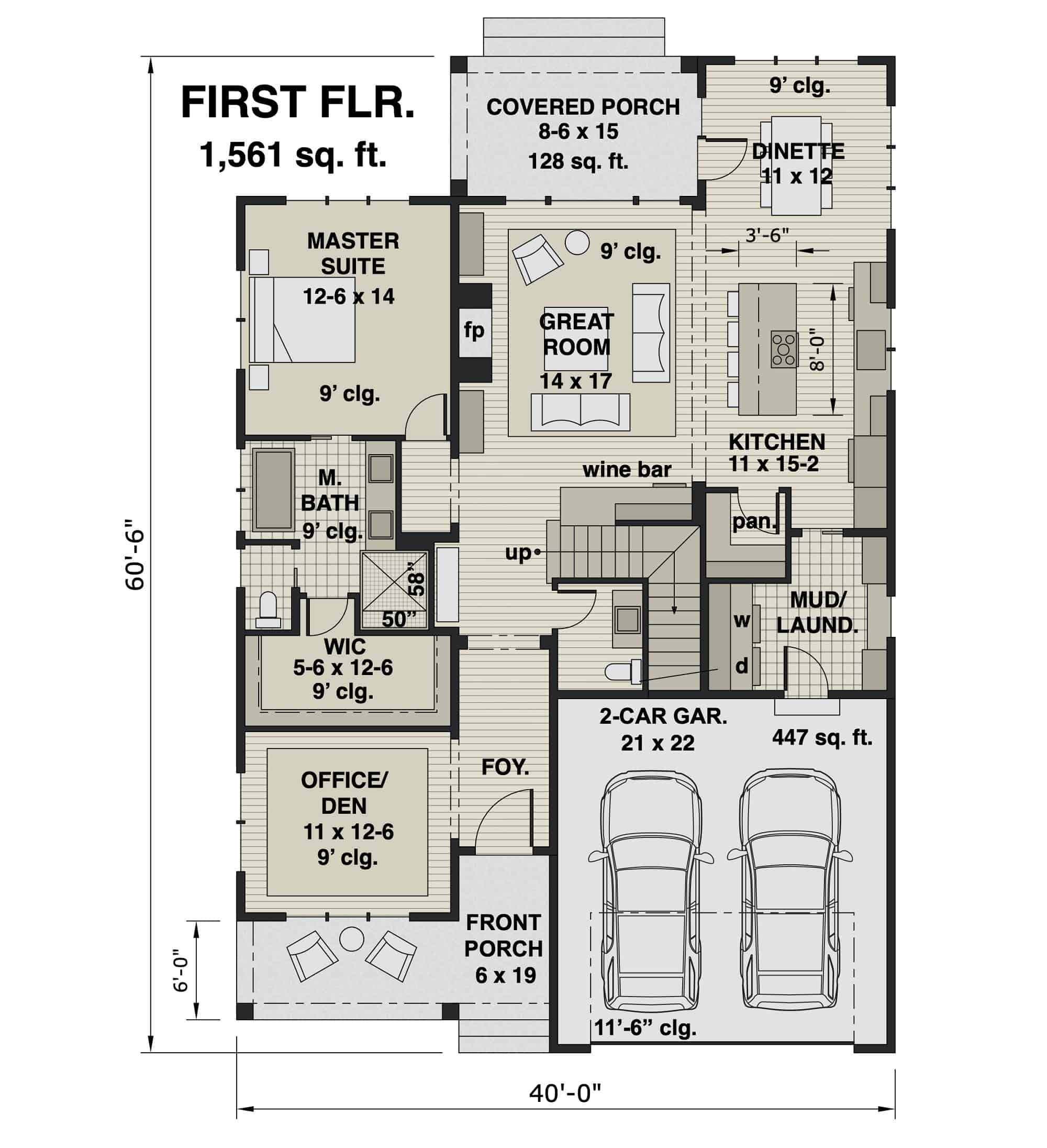 Main Level of Farmhouse Plan #165-1186