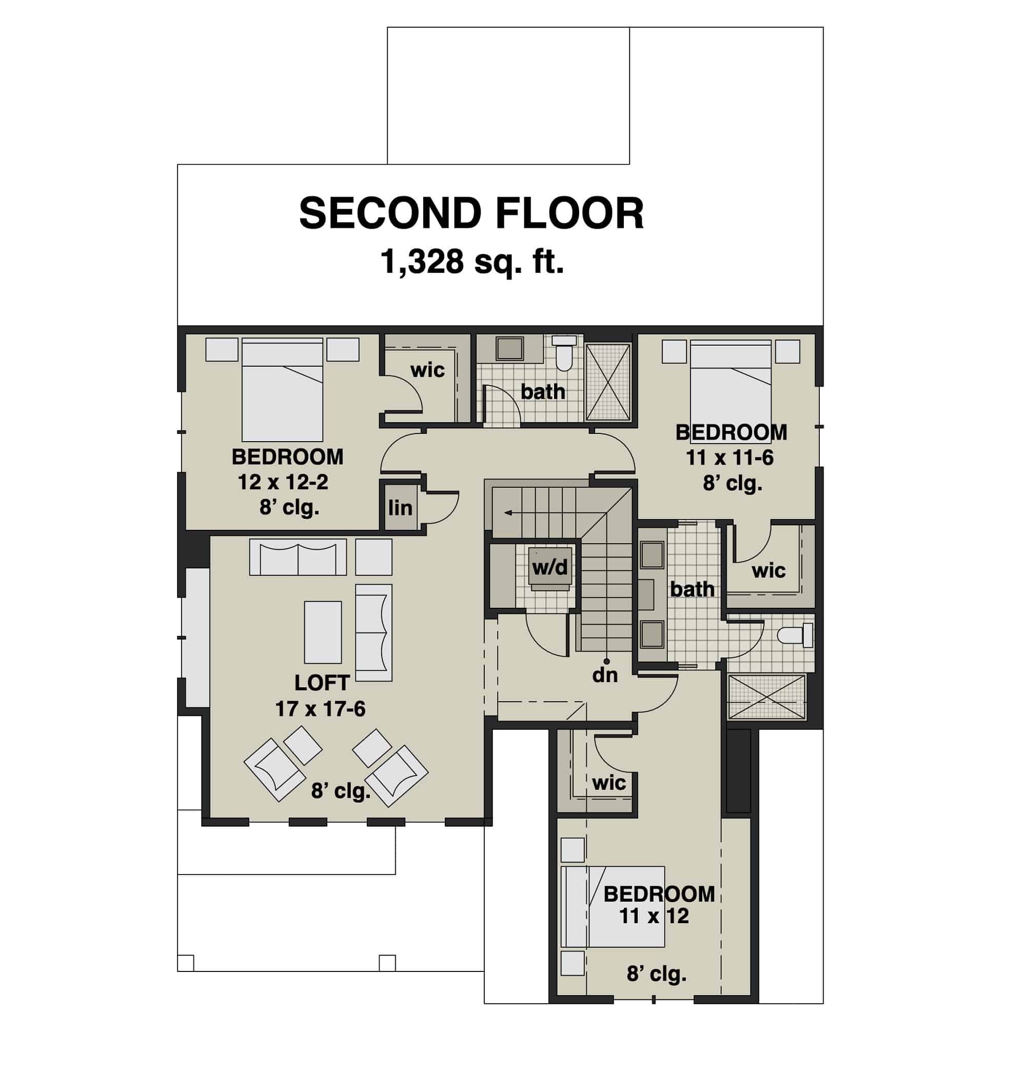 Upper Level of Farmhouse Plan #165-1186