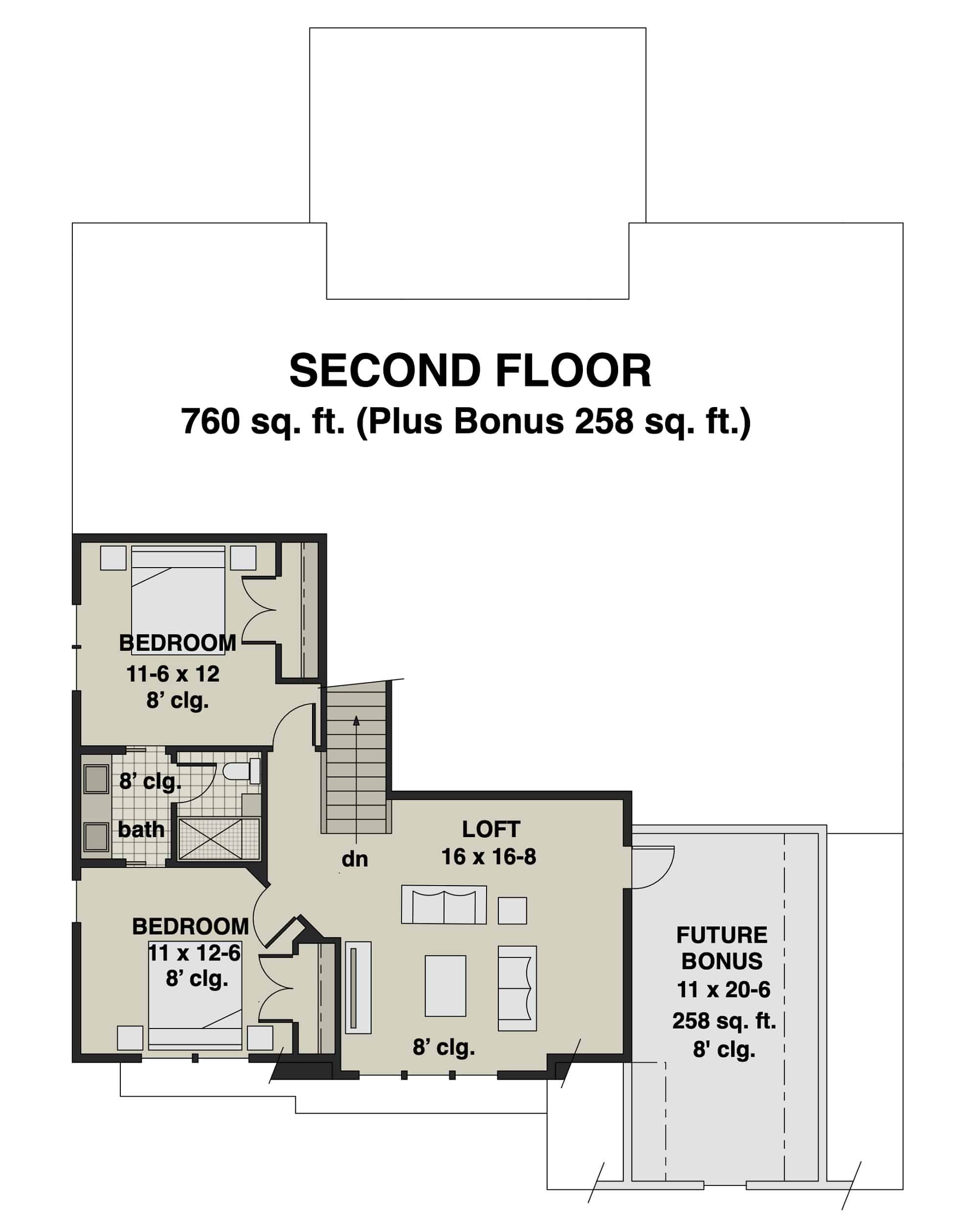 Upper Level of Contemporary Plan #165-1187