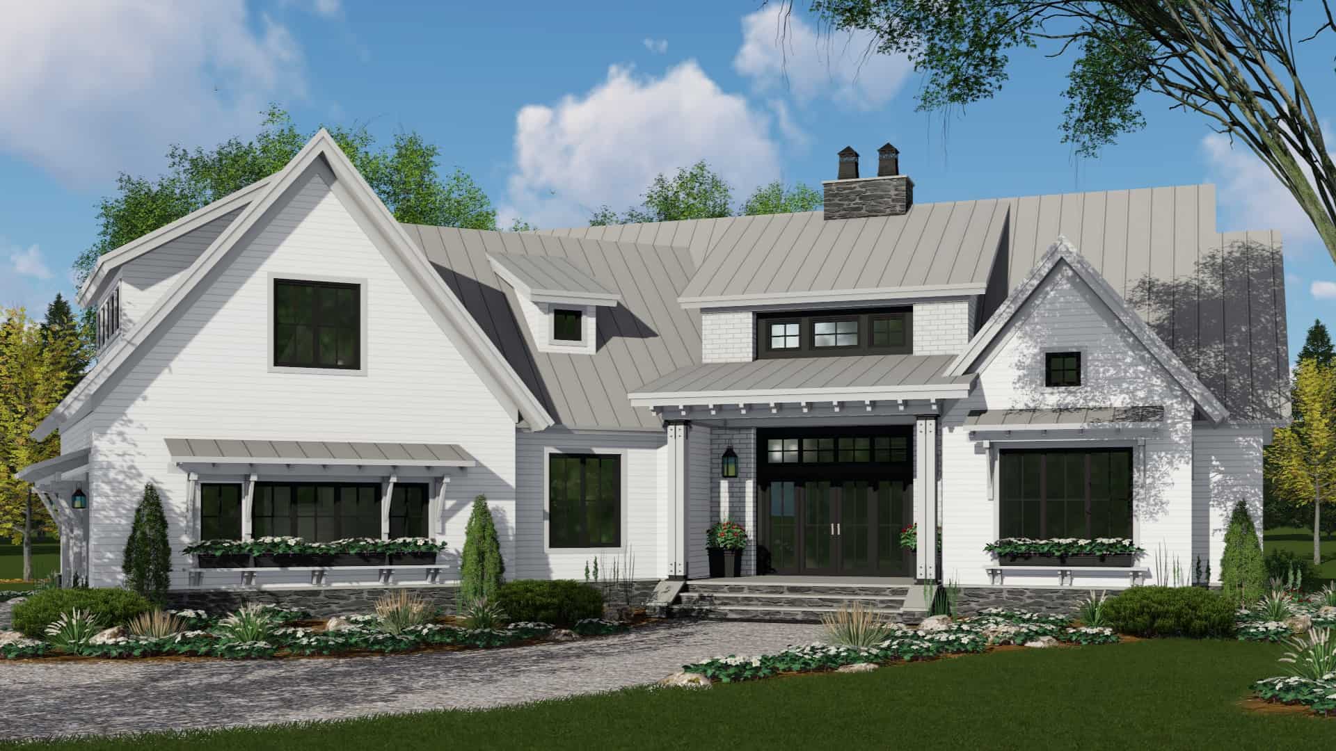 Front elevation of Modern Farmhouse home (ThePlanCollection: House Plan #165-1188)