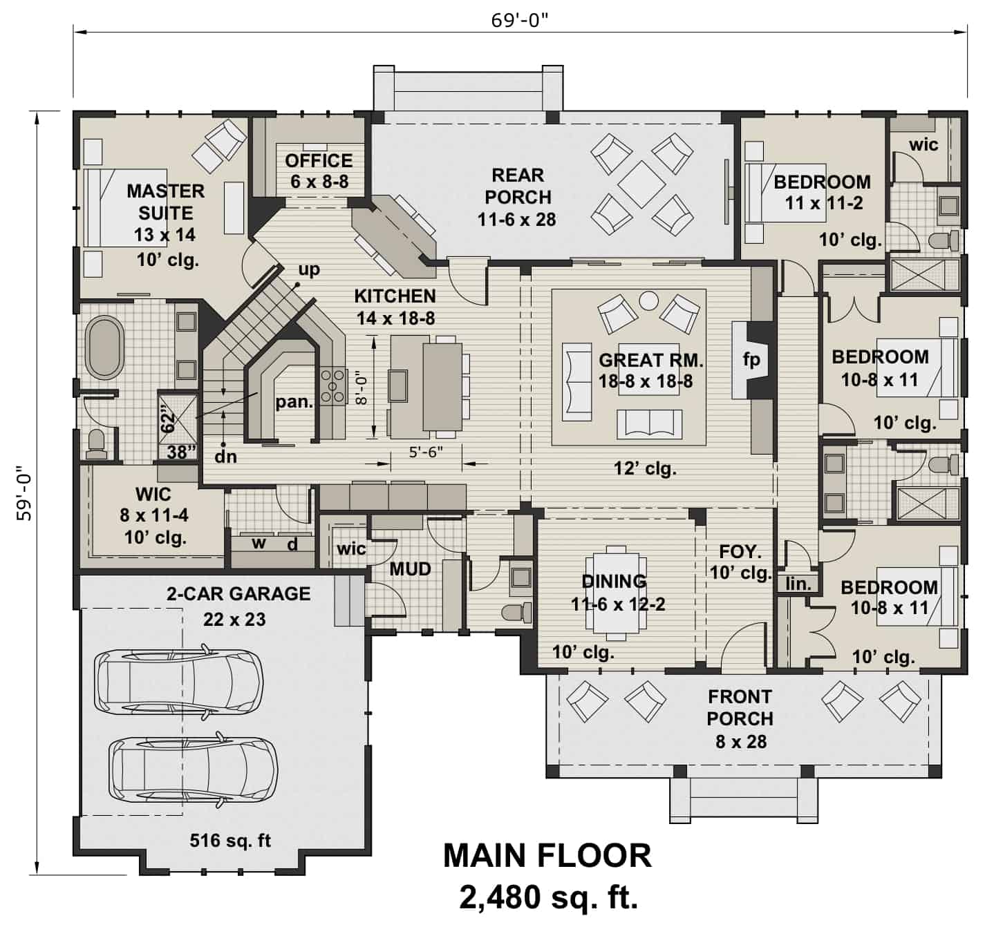 Main Level of Ranch Plan #165-1190