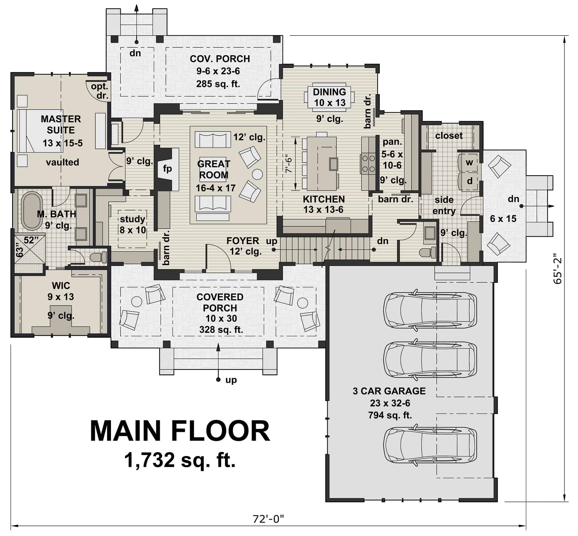 Main Level of Farmhouse Plan #165-1191