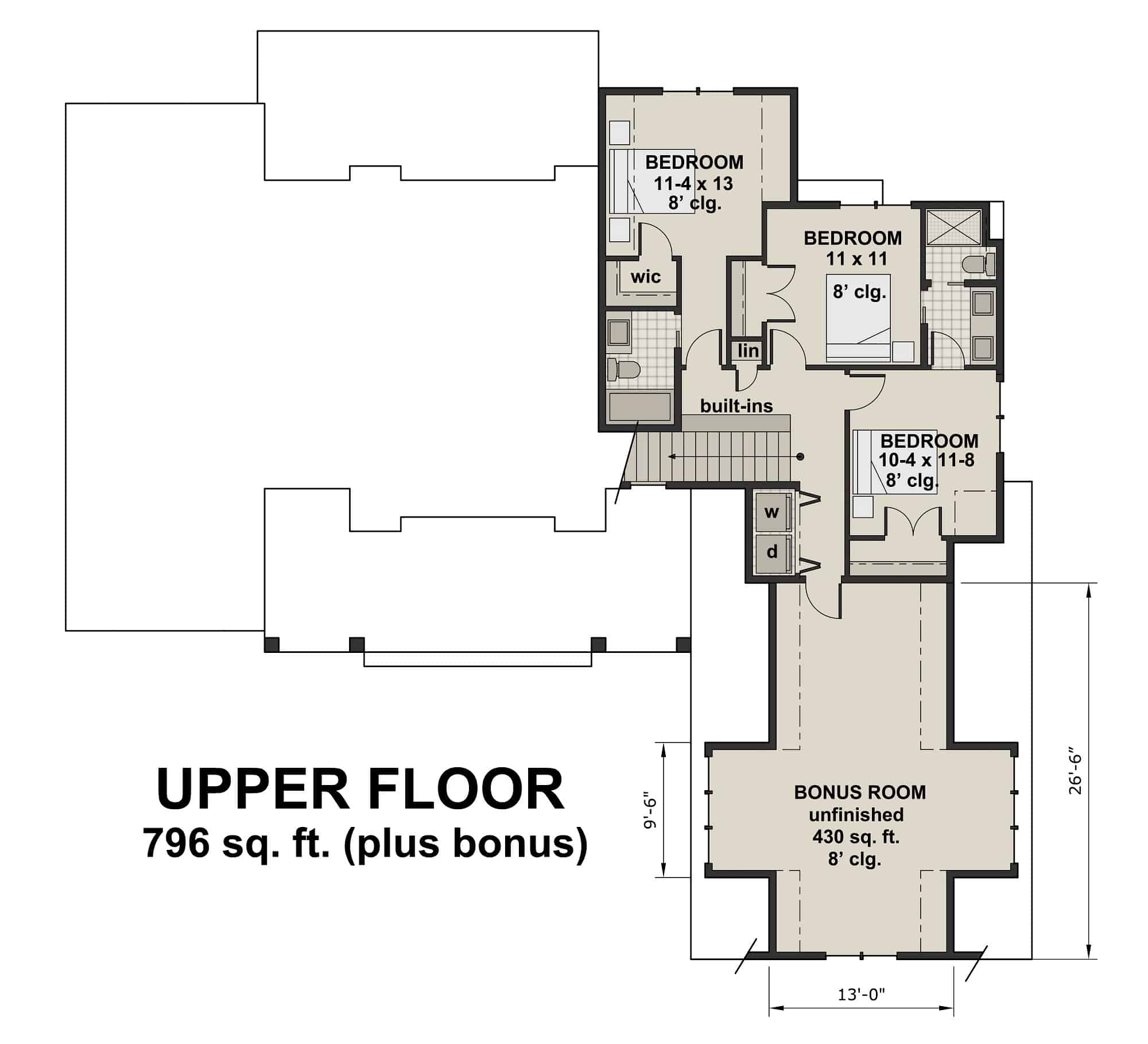 Upper Level of Farmhouse Plan #165-1191