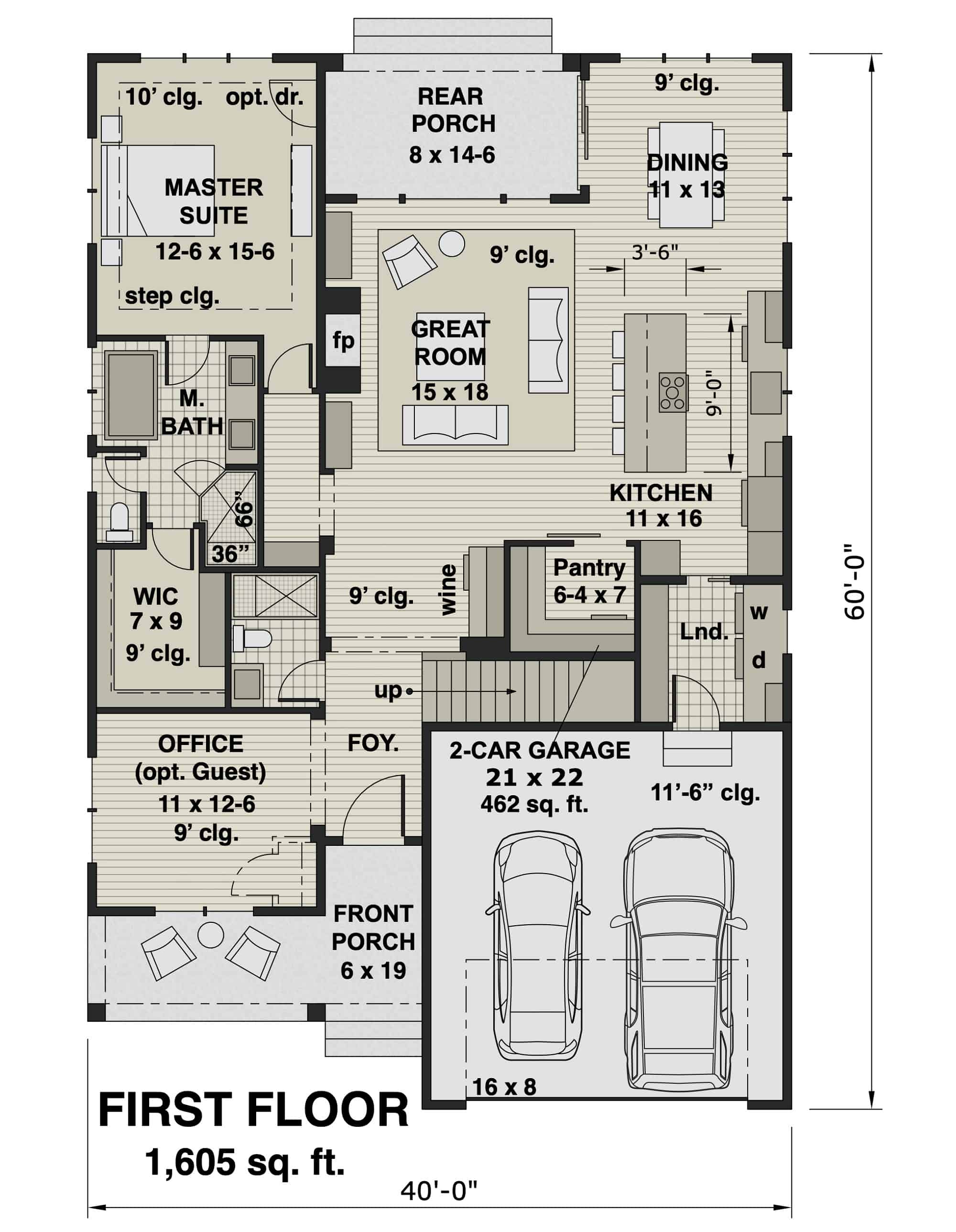 Main Level of Farmhouse Plan #165-1193