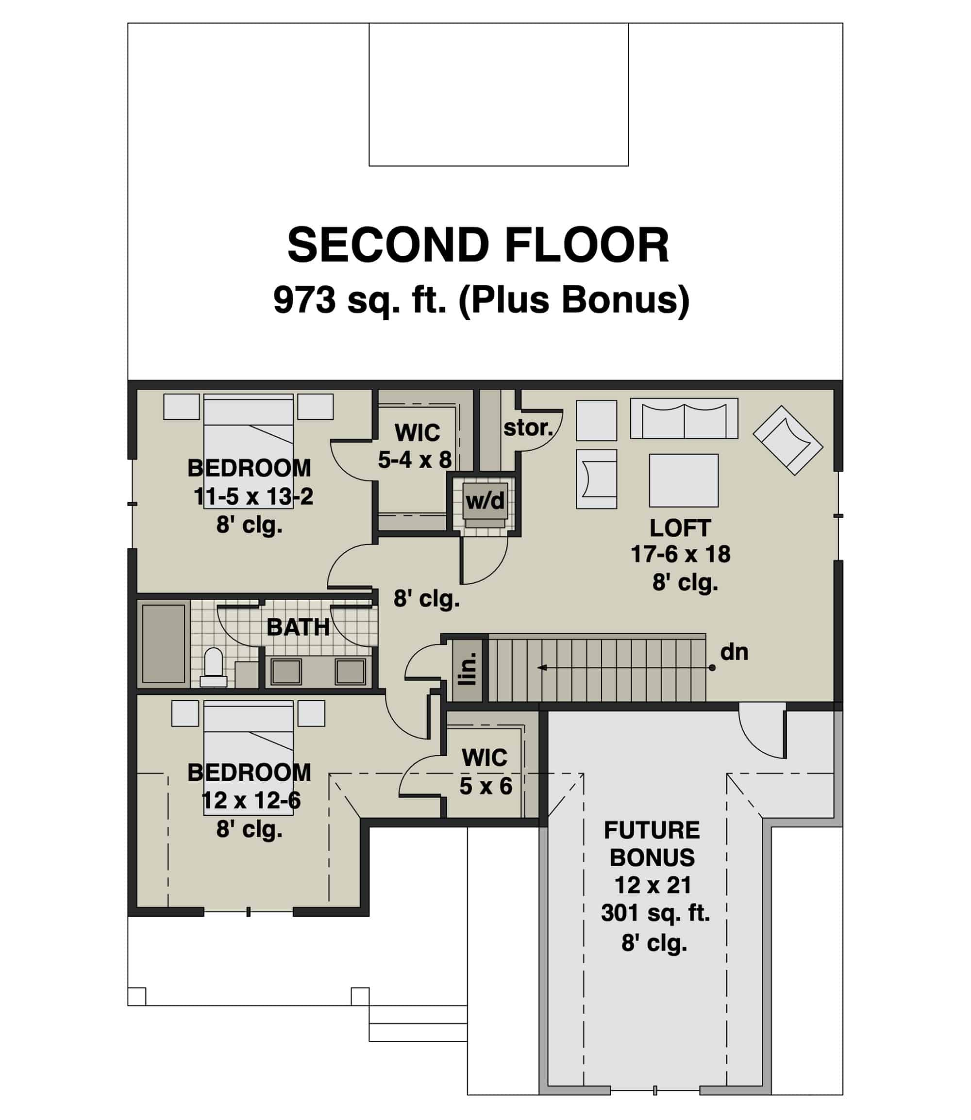 Upper Level of Farmhouse Plan #165-1193