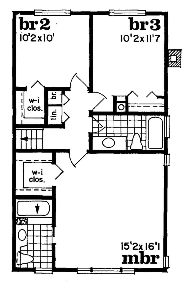 Floor Plan Second Story of Traditional Plan #167-1001