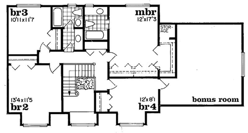 Floor Plan Second Story of Country Plan #167-1005