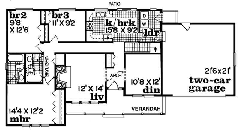 Floor Plan First Story of Ranch Plan #167-1014