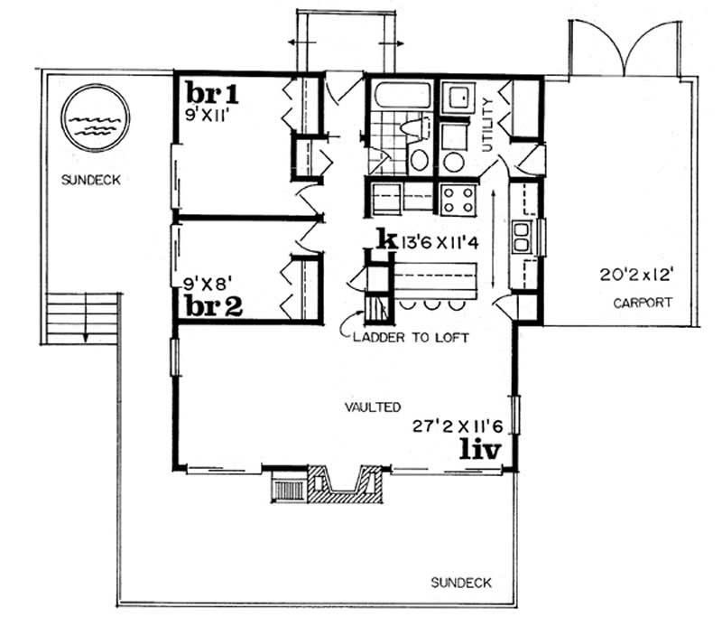 Floor Plan First Story of Log Cabin Plan #167-1021