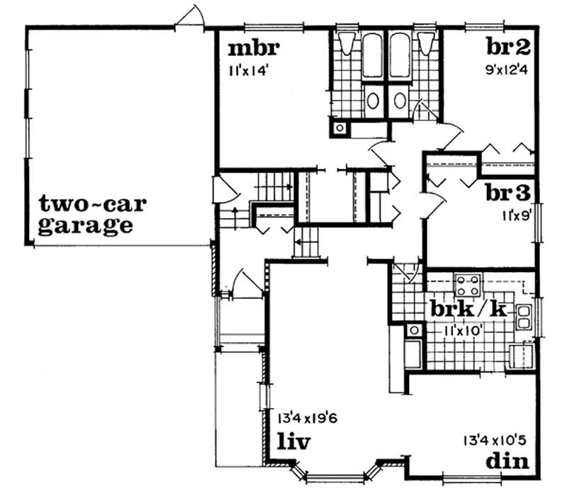 Floor Plan First Story of Small House Plans #167-1027