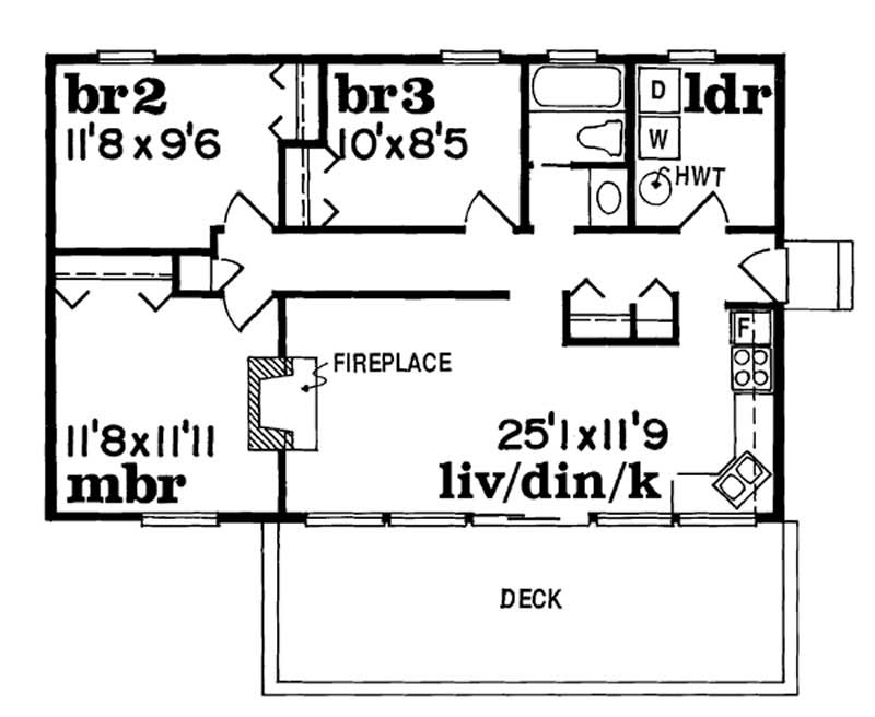 Floor Plan First Story of Log Cabin Plan #167-1028