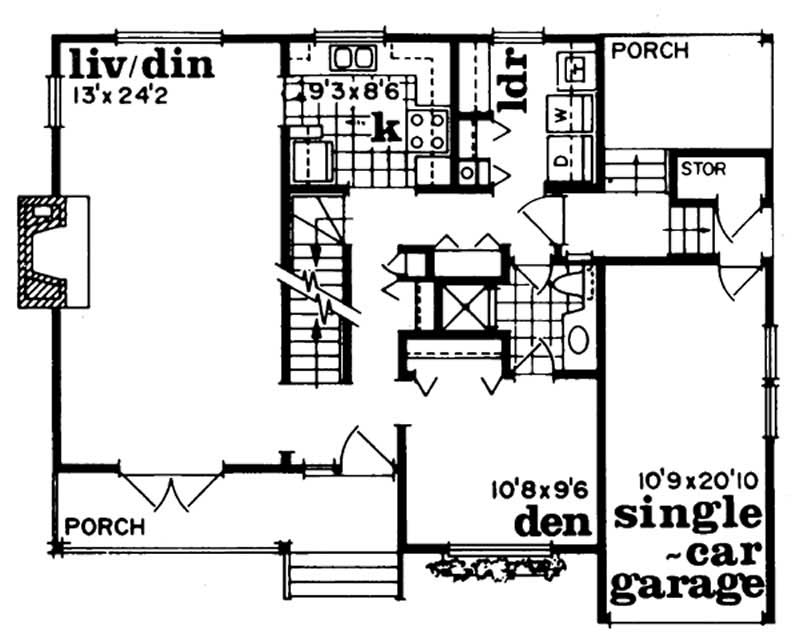 Floor Plan First Story of Country Plan #167-1029