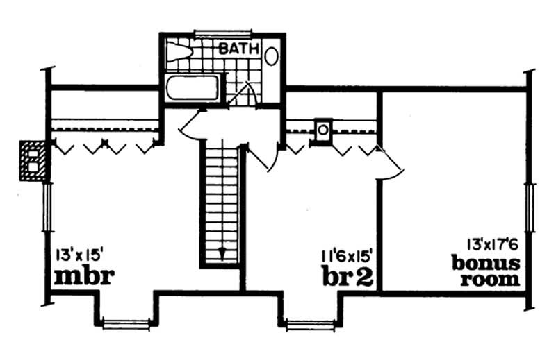 Floor Plan Second Story of Country Plan #167-1029