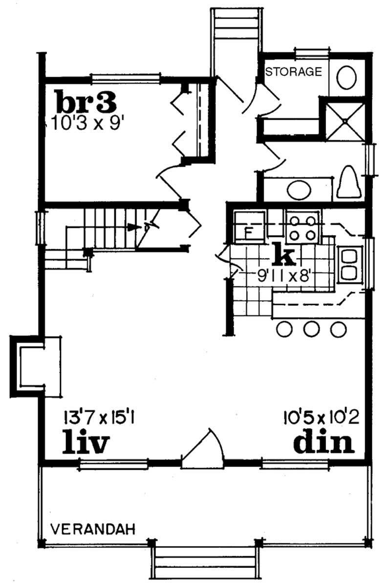 Floor Plan First Story of Country Plan #167-1030