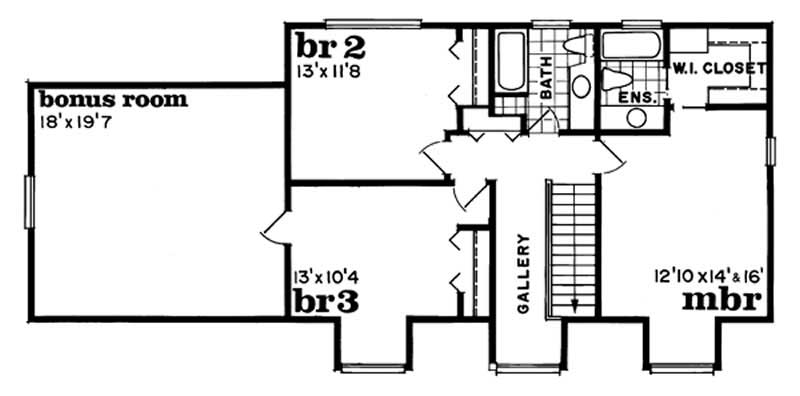 Floor Plan Second Story of Country Plan #167-1032
