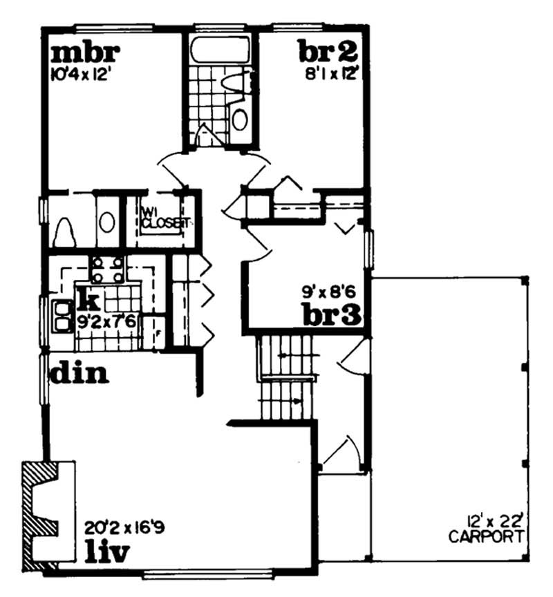 Floor Plan First Story of Ranch Plan #167-1036