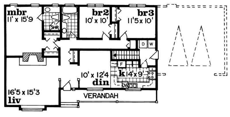 Floor Plan First Story of Ranch Plan #167-1037