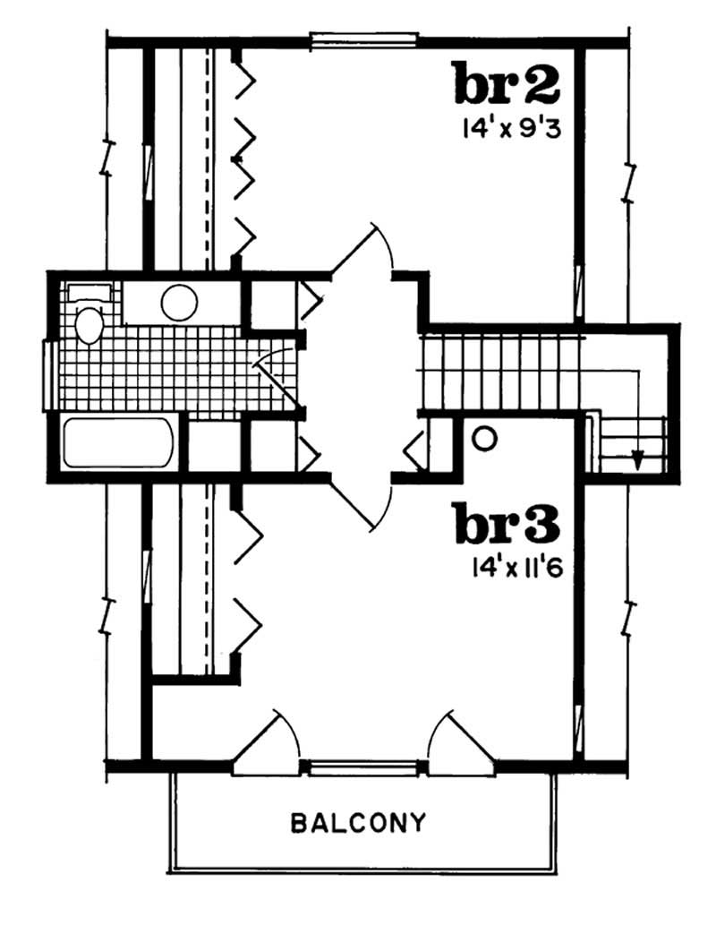 Floor Plan Second Story of Log Cabin Plan #167-1038