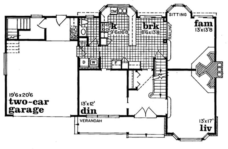 Floor Plan First Story of Country Plan #167-1040