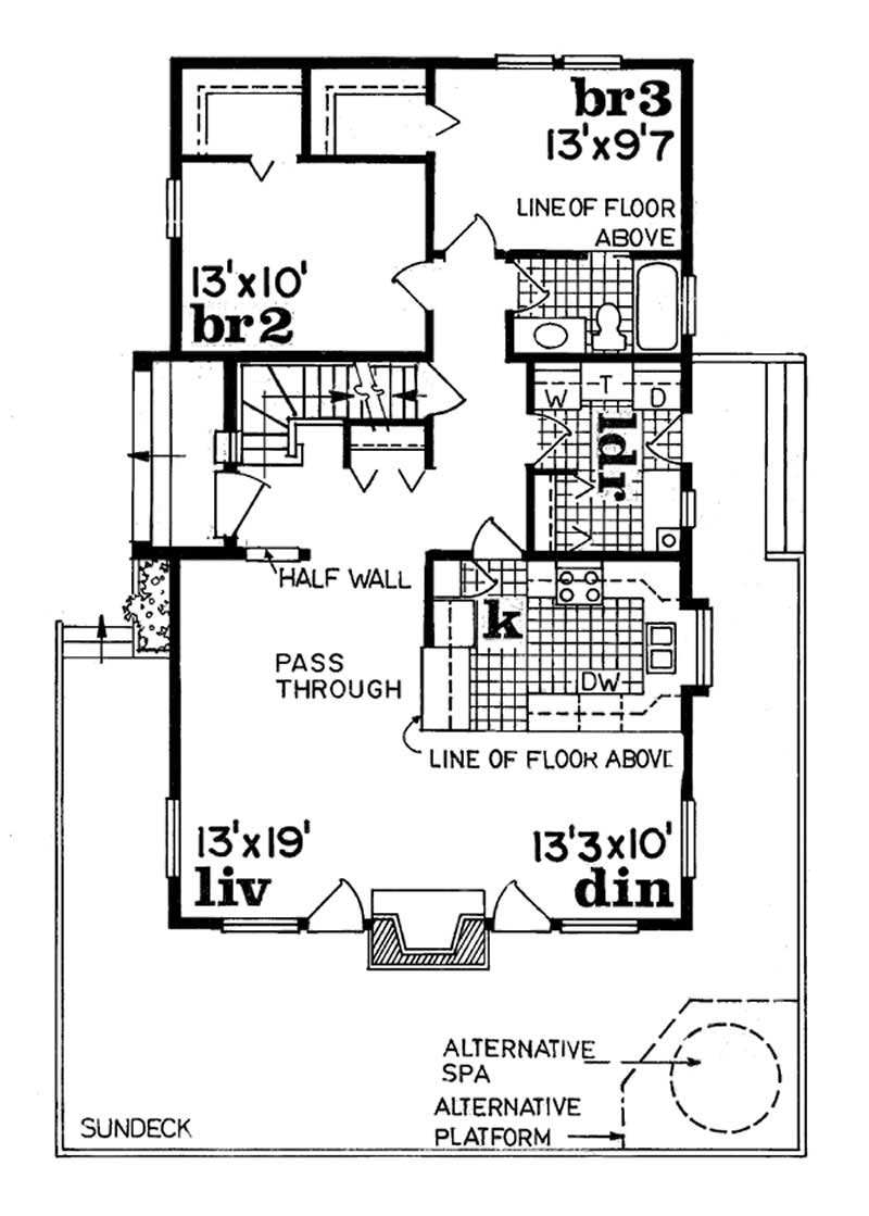 Floor Plan First Story of Vacation Homes Plan #167-1041