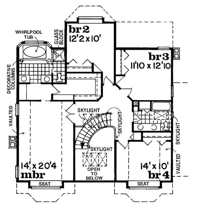 Floor Plan Second Story of European Plan #167-1045