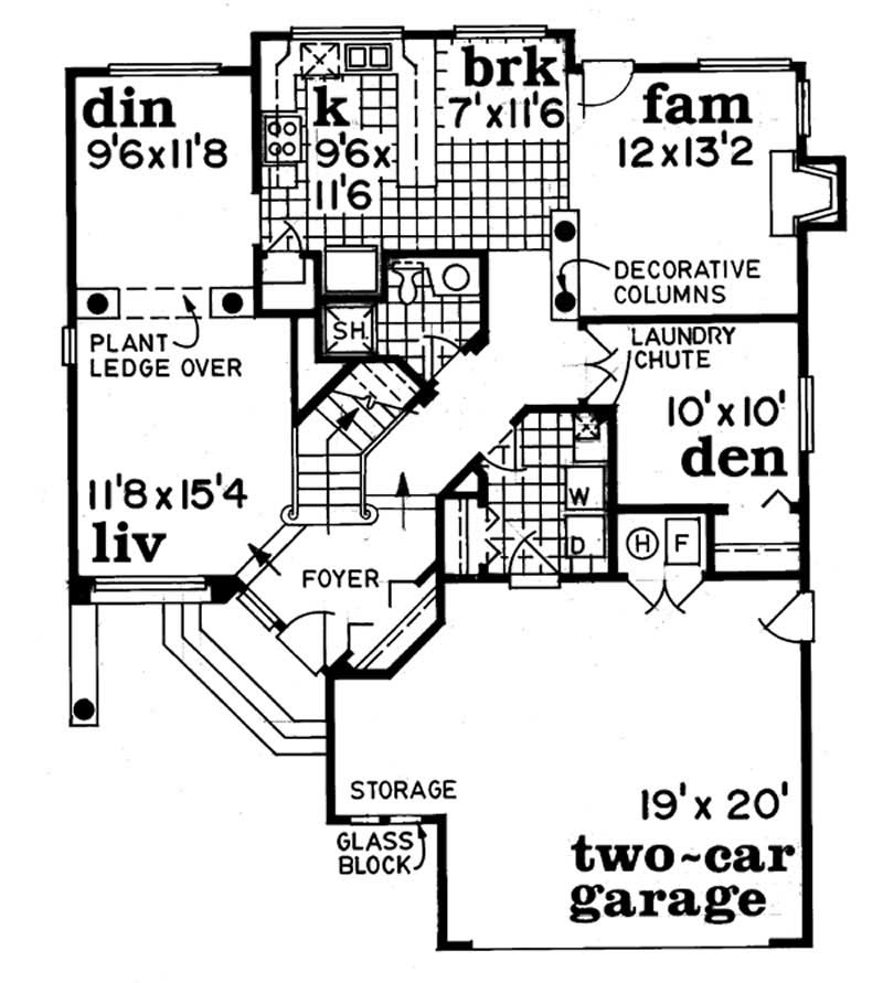 Floor Plan First Story of Southwest Plan #167-1054