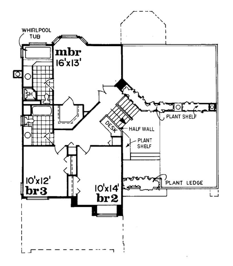 Floor Plan Second Story of Southwest Plan #167-1055