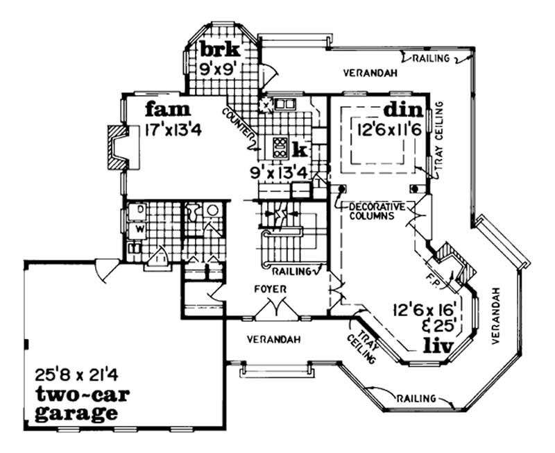 Floor Plan First Story of Country Plan #167-1057