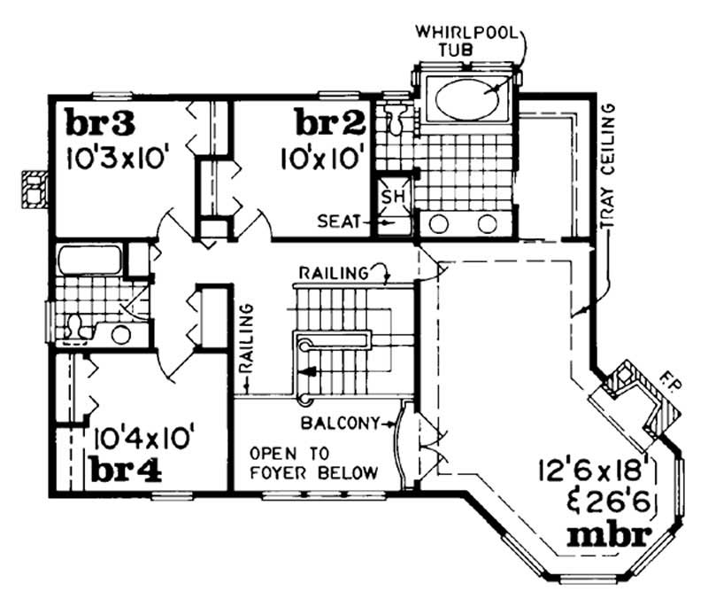 Floor Plan Second Story of Country Plan #167-1057
