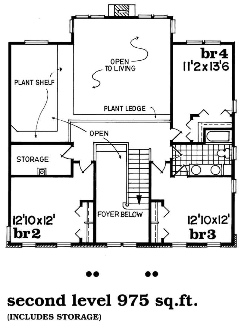 Floor Plan Second Story of Colonial Plan #167-1060