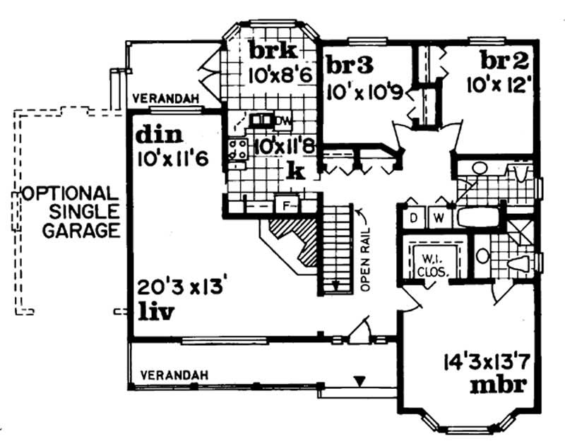 Floor Plan First Story of Country Plan #167-1061