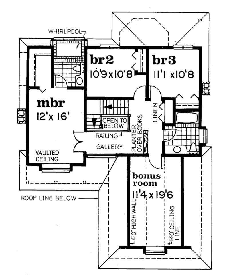 Floor Plan Second Story of Traditional Plan #167-1062