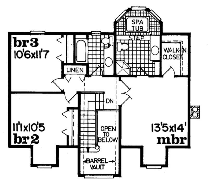 Floor Plan Second Story of Country Plan #167-1063