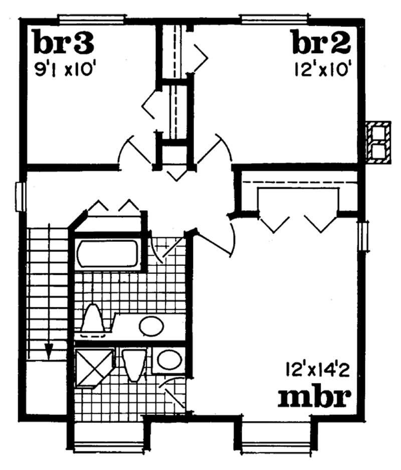 Floor Plan Second Story of Country Plan #167-1065