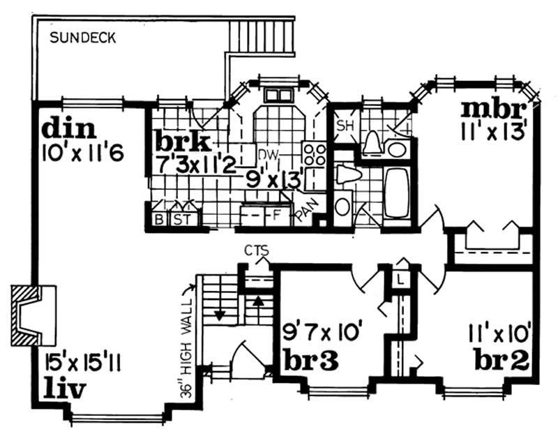 Floor Plan Second Story of European Plan #167-1068