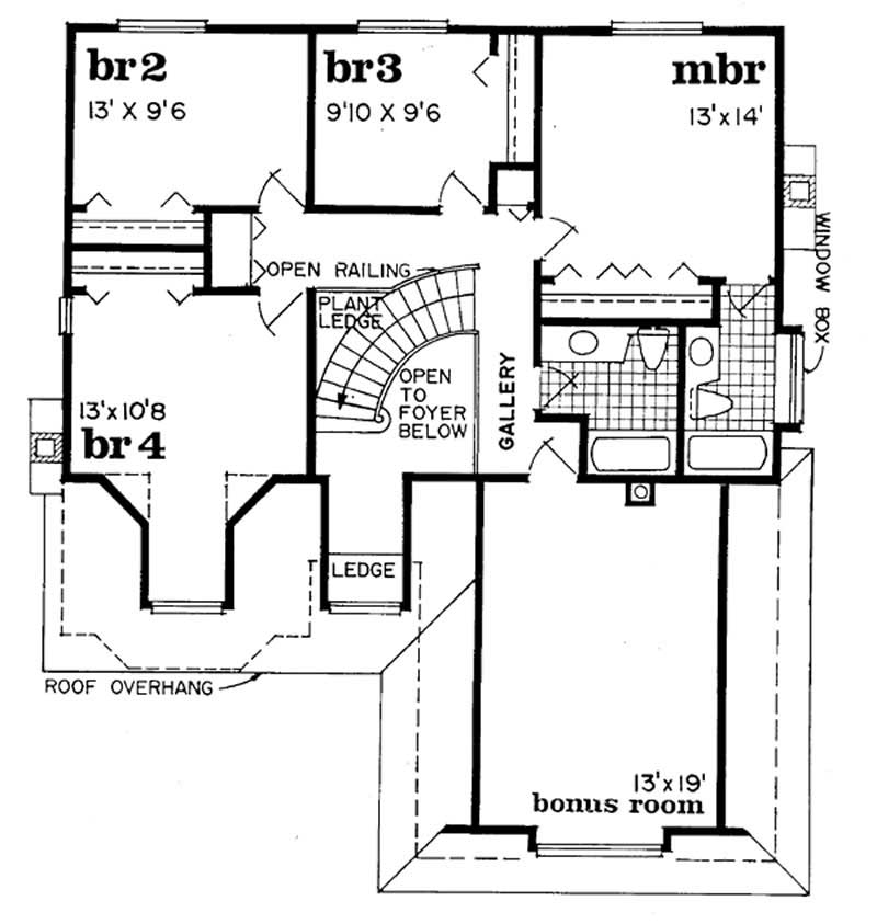 Floor Plan Second Story of Traditional Plan #167-1069