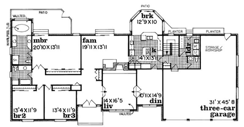 Floor Plan First Story of Ranch Plan #167-1074